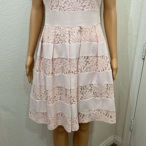 Karl Lagerfeld Paris Pink Casual Dress Sleeveless Sheer Floral Lace Embroidered - Picture 5 of 12